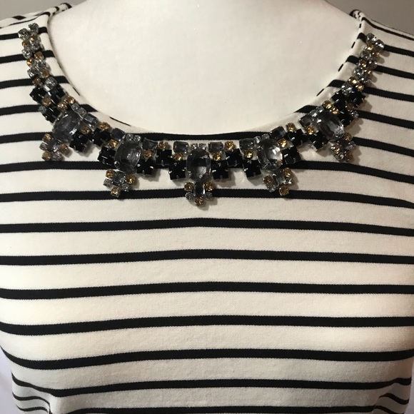 J. Crew Jewel Neckline Black & White Striped Tank - Picture 2 of 7